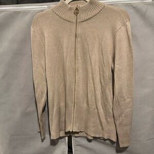 Calvin Klein Tan Cowl Neck Sweater with Ribbed Texture